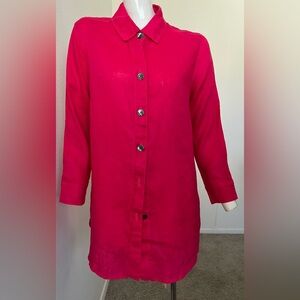 CAROLINE ROSE Linen Tunic hot pink top Minimalist XS